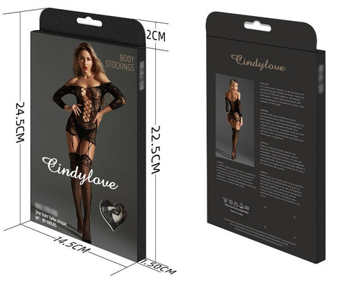 Cindylove Midnight Lace Crisscross Crotchless Bodystocking - One Size